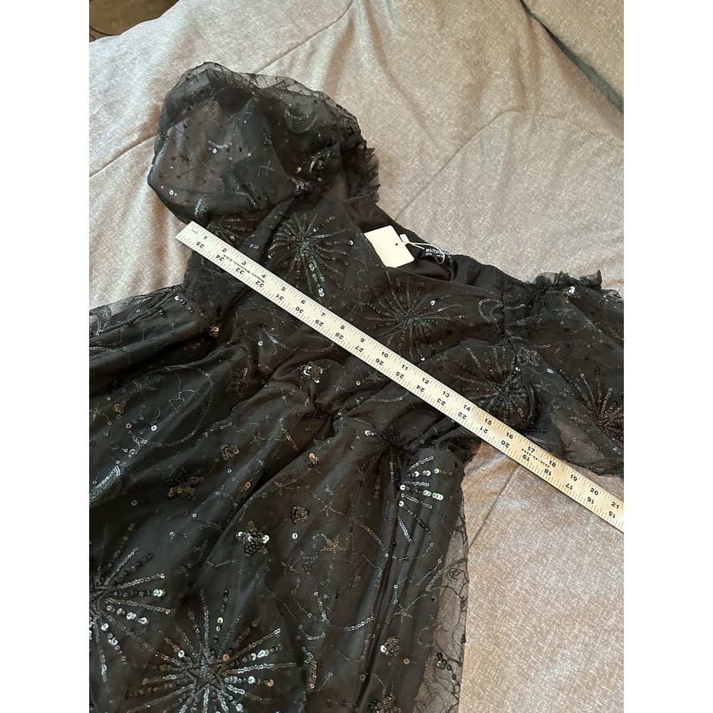 Witchy Celestial Bloomchic NWT Black Sequin Tulle Midi Womens Dress 12 Fairy - Picture 4 of 5